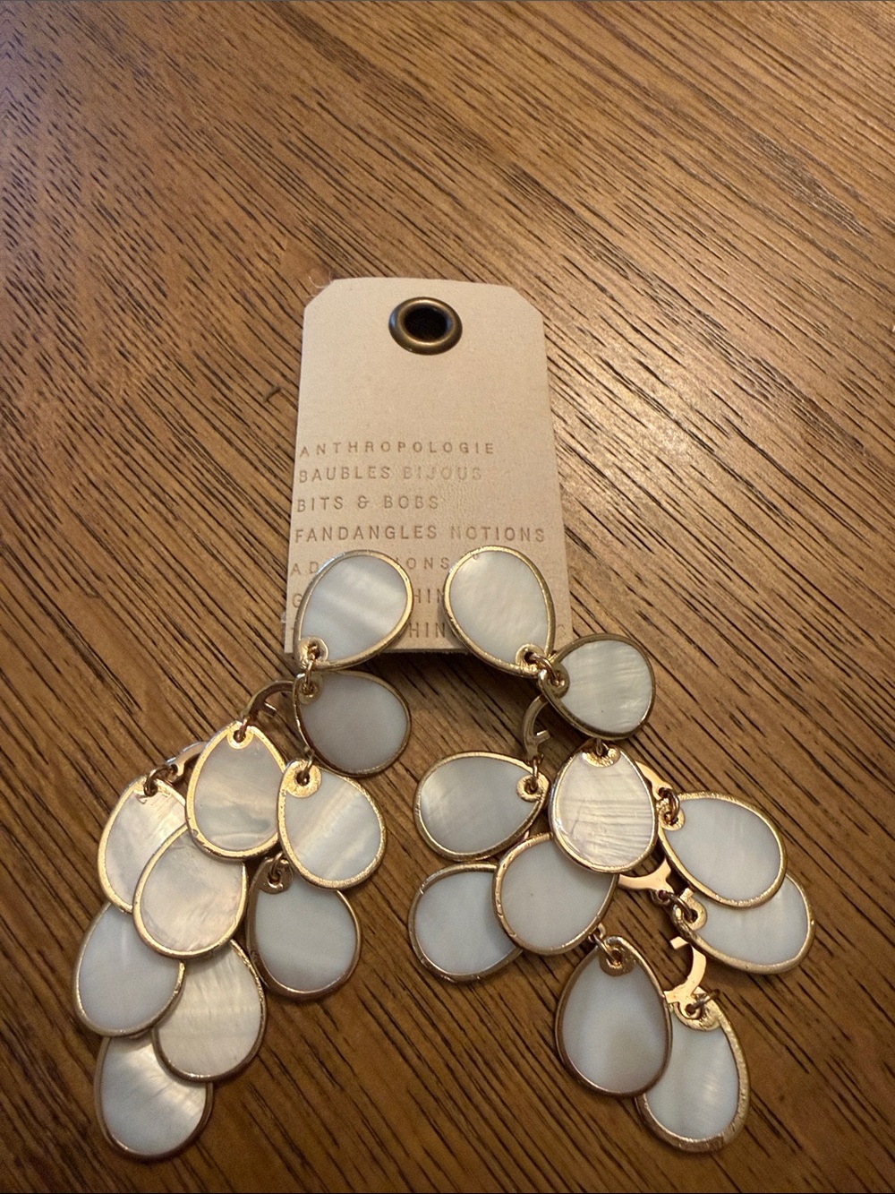 Anthropologie Gold and White Cluster Teardrop Dangle Earrings